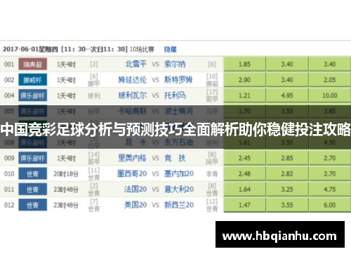中国竞彩足球分析与预测技巧全面解析助你稳健投注攻略