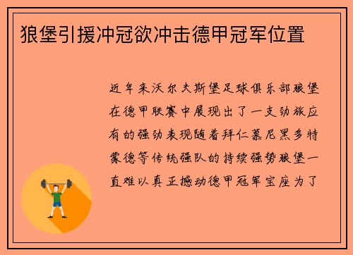 狼堡引援冲冠欲冲击德甲冠军位置
