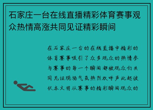 石家庄一台在线直播精彩体育赛事观众热情高涨共同见证精彩瞬间